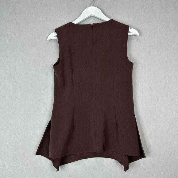 MM.Lafleur Top Womens 4 Brown Ada Twill Peplum Blouse Asymmetric Tank Minimalist - Picture 5 of 11